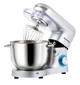 6.2L Food Mixer 1400W Tilt-Head Electric Kitchen Mixer with Dough Hook, Wire Whip & Beater 6.2L, Shinny Silver