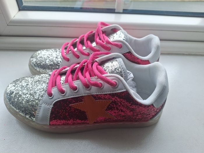 Brand new pink & silver glitter trainers with orange star detail