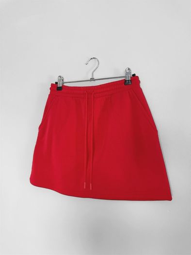 New Zara Vibrant Cherry Red Jersey Mini Skirt - Drawstring Waist