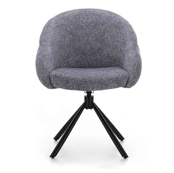 Lilia Grey Chenille Swivel Chair  Black Metal Base, Auto-Return