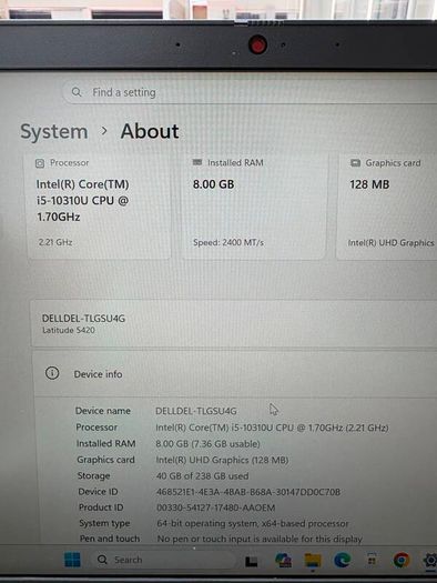 Dell Core i5 10th Gen  8GB RAM  256GB SSD  Windows 11