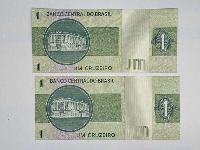 Brasil 1 Cruzeiro x2 Consecutive Notes Uncirculated