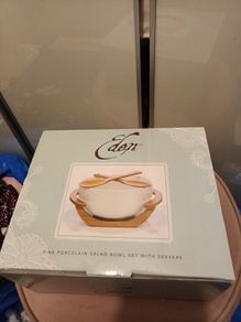 Porcelain and wooden salad bowl &Servers