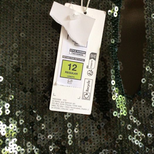 M&S Ladies Green Long Sleeve Sequin Party Festive Top size 12 Bnwts
