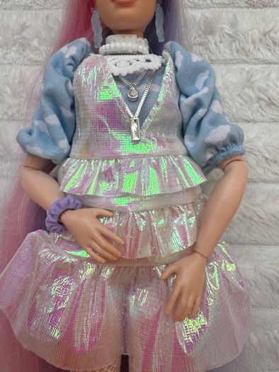 Barbie Extra #2 Curvy Asian Articulated doll Pink Purple Long Hair Used Please see photos