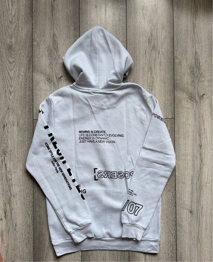 Bershka Ice Blue / White Graphic Print Hoodie - Size XS