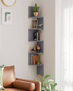 NEW SALE | Corner Shelf, Wall Shelf, 5 Tiers, Zigzag Floating Shelf, Bookcase for Kitchen, Bedroom, Living Room, Office, Rustic Brown