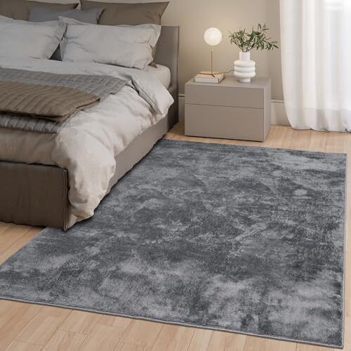 Area Rugs  Soft, Short Pile Monochrome Carpets - Anti-Slip Backing, Machine Washable, Modern Fluffy Rugs for Living Room, Bedroom, Kitchen, Enterance - Anthracite, 60x110 cm