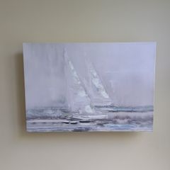 Nautical Theme Canvas Wall Art in Shades of Blue and Grey