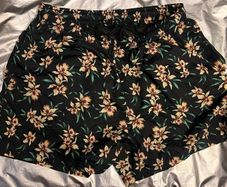 Massimo Dutti Men Shorts Large Black Floral Nylon Blend Lined Beach Trunk size xl