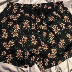 Massimo Dutti Men Shorts Large Black Floral Nylon Blend Lined Beach Trunk size xl