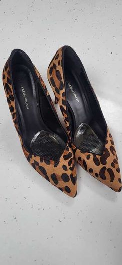 KAREN MILLEN Ella Leather Leopard Print High Heels Sz 7 (Fit 7-7.5UK) - Rrp 175 (New)