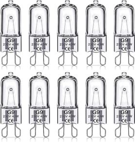 G9 Halogen Light Bulbs 40W, No Flickering, Dimmable, 600lm, 2800K, G9 Capsule Bulb, Warm White, 10 Pack