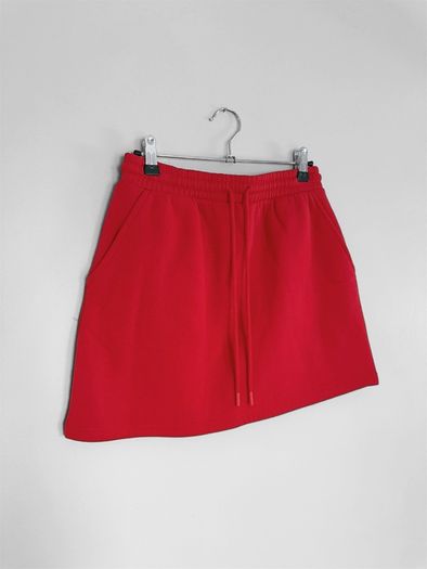 New Zara Vibrant Cherry Red Jersey Mini Skirt - Drawstring Waist