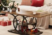 Coffee Table with Storage Industrial 3 Tier Center Living Room Table Farmhouse Wooden Rectangle Cocktail Tea Table for Office Bedroom Elegant Round Metal Frame (Rustic Brown)