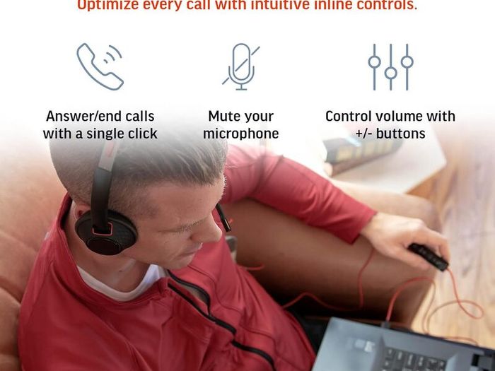 Poly (Polycom) Blackwire 5220 Wired Headset - Flexible Noise-Canceling Boom Mic - Ergonomic Design - Connect to PC/Mac, Mobile via USB-A, or 3.5 mm - Works w/Teams, Zoom/ Used