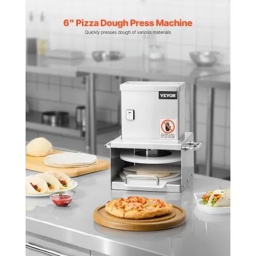 Electric Pizza Dough Press Machine, 6 inch Pizza Pastry Press Plate, Stainless Steel Bread Presser, Adjustable Thickness Commercial Forming Machine, with 100 Pcs Parchment Paper