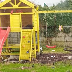 Playhouse, swing , slide, picnic table
