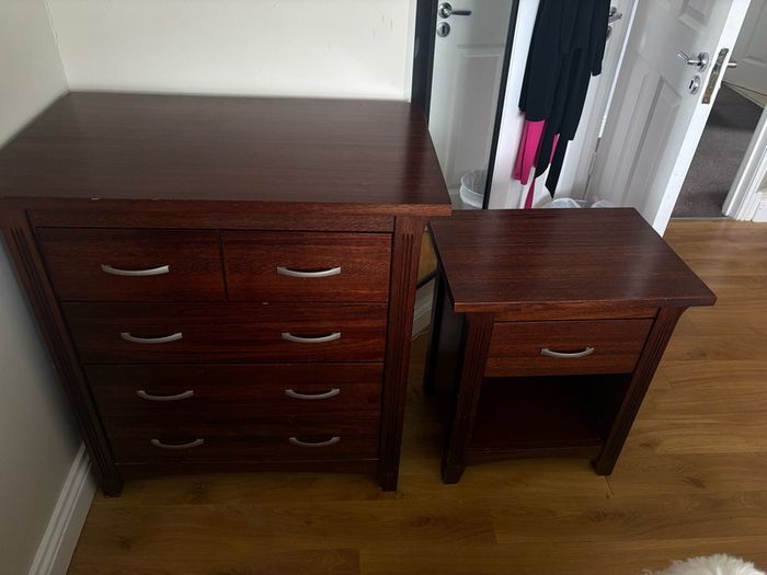Dark wood chest of drawers and matching locker