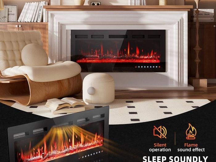 36/92cm Electric Fireplace Adjustable CD 12 Color Flame & Crackling Sound, 900W /1500W Fire Place with Precise 15/30C Thermostat, Intuitive Touch Screen & Remote, Perfect for Media Walls