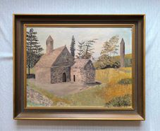 Old Oil Painting of St. Kevin's Kitchen, Glendalough, Wicklow.