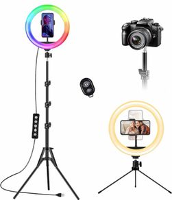 10 inch RGB Ring Light with 59'' Extendable Tripod Stand & Phone Holder 21 colours
