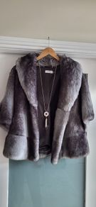 CALVIN KLEIN grey and black faux fur jacket - Sz M (Fit 10-14UK) - Bnwt Rrp 295 USD