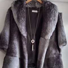 CALVIN KLEIN grey and black faux fur jacket - Sz M (Fit 10-14UK) - Bnwt Rrp 295 USD