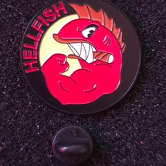 The simpsons, hellfish, pin back badge.