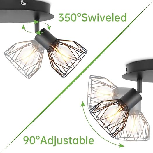 3 Way Ceiling Spotlight Rotatable - Spot Light Ceiling Black Ceiling Lights Industrial E14 - Spot Light Fittings Wire Cage Wall Spotlight Bar for Kitchen Living Room Bedroom No Bulb