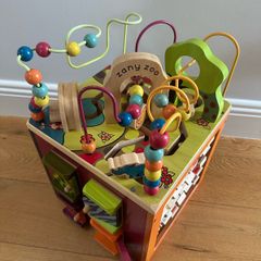 Wooden activity center, wooden building blocks