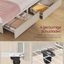 Double Bed Frame LED Metal Bed, 4 Drawers, Charging Station, Adjustable Padded Headboard Beige Image 6