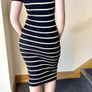 Black & Cream Striped Bodycon Midi Dress - Size S / UK8/10 Image 5