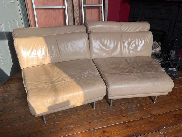 Natuzzi tan leather sofa modular 3 seater well used