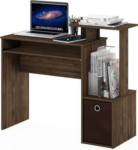 NEW SALE | Multipurpose Home Office Computer Writing Desk, Computer Desk, Study Desk, w/Bin, Columbia Walnut/Dark Brown, 100.1 (W) x 86.6 (H) x 39.9 (D) cm