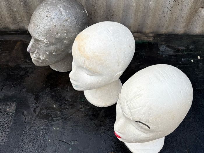 Retro vintage styrofoam polystyrene heads X3 c1960