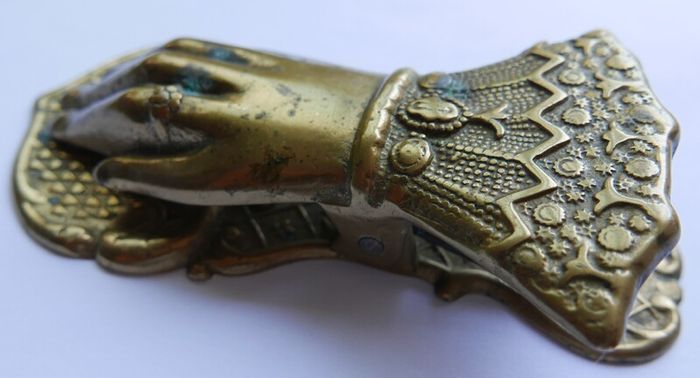 Vintage Brass Hand Paper Clip , Victorian Lady Hand Desk Clip