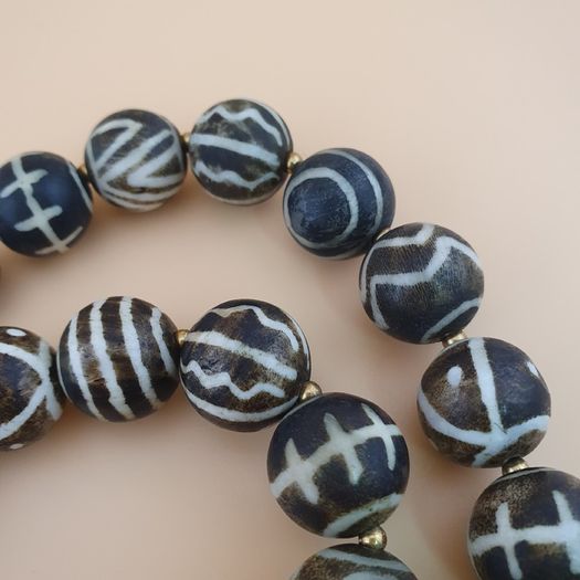 Burmese Antique Pumtek Pyu Petrified Wood Stone Beads Necklace 24 Inches
