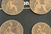 British one penny (3) &amp; a half penny