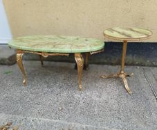 1970s Brass Framed Onyx Effect Tables