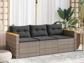 3-Seater Garden Sofa Poly Rattan Outdoor Lounge with Cushions & Steel Frame Weatherproof Rattan Garden Furniture  Removable Cushion Covers Black, Beige or Grey
