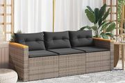 3-Seater Garden Sofa Poly Rattan Outdoor Lounge with Cushions &amp; Steel Frame Weatherproof Rattan Garden Furniture  Removable Cushion Covers Black, Beige or Grey