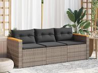 main image for ad 3-Seater Garden Sofa Poly Rattan Outdoor Lounge with Cushions &amp; Steel Frame Weatherproof Rattan Garden Furniture  Removable Cushion Covers Black, Beige or Grey