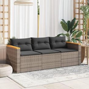 3-Seater Garden Sofa Poly Rattan Outdoor Lounge with Cushions & Steel Frame Weatherproof Rattan Garden Furniture  Removable Cushion Covers Black, Beige or Grey