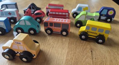 Wooden toy vehicles X 16