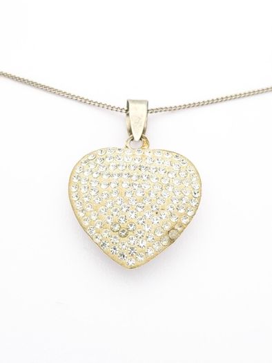 Vintage Cubic Zirconia Heart 925 Silver Necklace