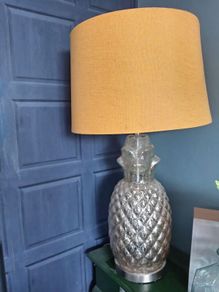 2 mustard and silver table lamps