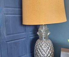 2 mustard and silver table lamps