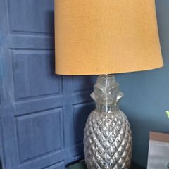 2 mustard and silver table lamps