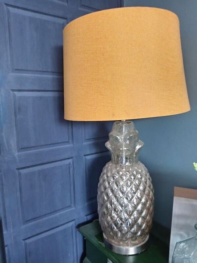 2 mustard and silver table lamps